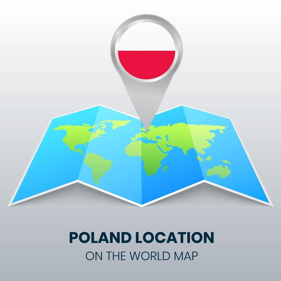 icono de ubicación de polonia en el mapa mundial, icono de pin redondo de polonia vector