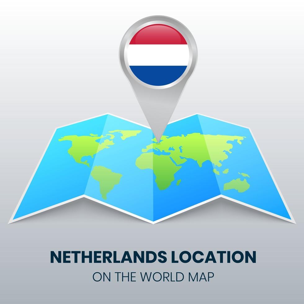 Location Icon Of Netherlands On The World Map, Round Pin Icon Of Netherlands vector