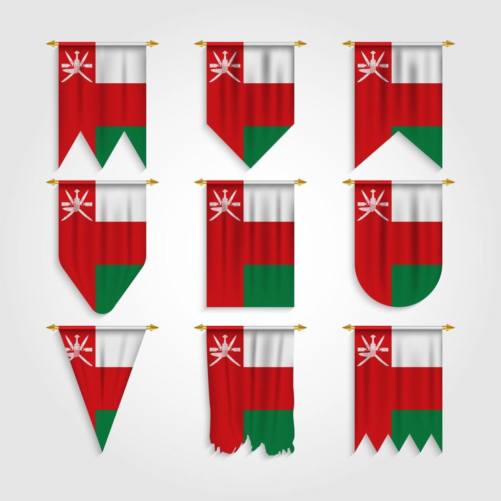 Oman Flag in Different shapes, Flag of Oman in Various Shapes vector