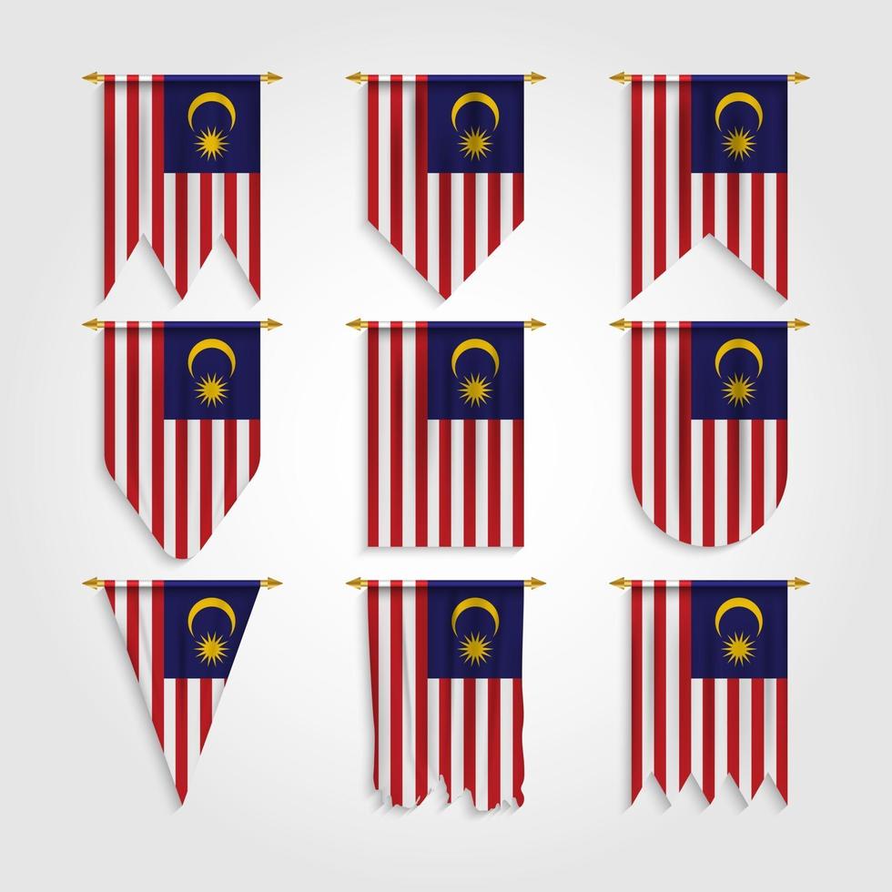 bandera de malasia en diferentes formas, bandera de malasia en varias formas vector