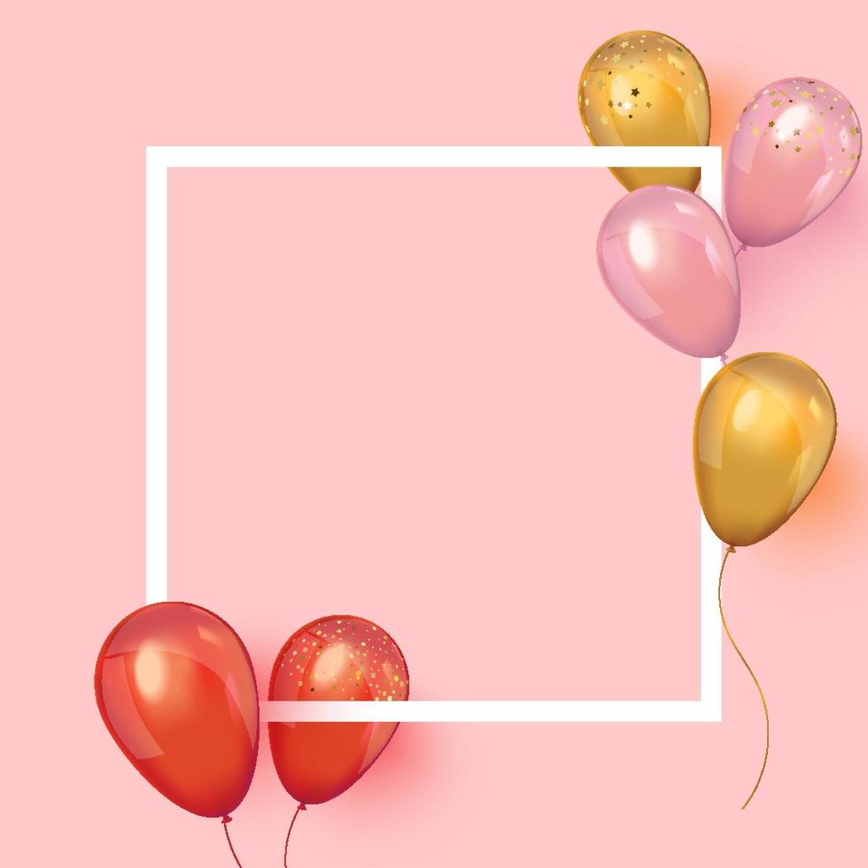 Realistic balloons around the frame with place for text vector