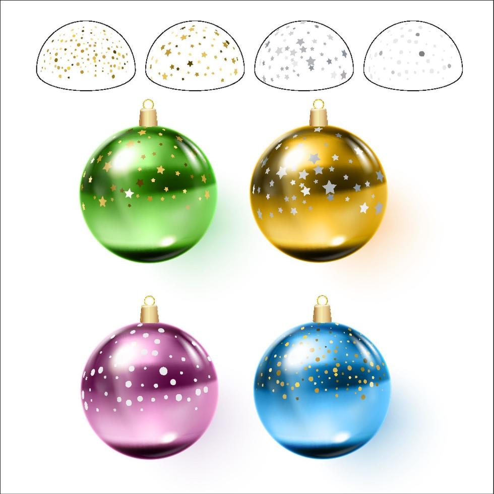 Colorful christmas balls with confetti Vector illustration