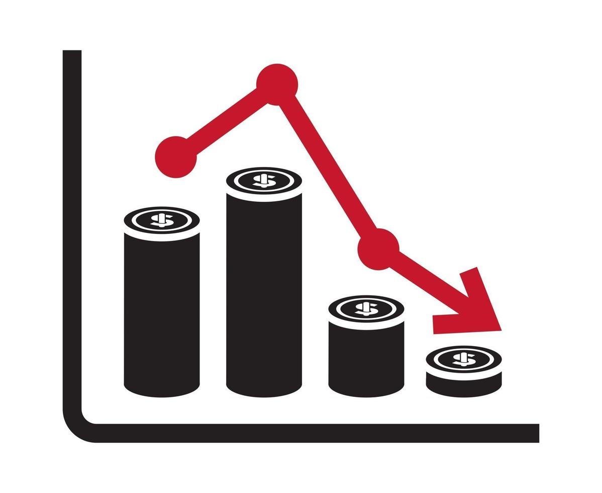 Recession or stock market crash flat icon with graph chart for apps or websites vector