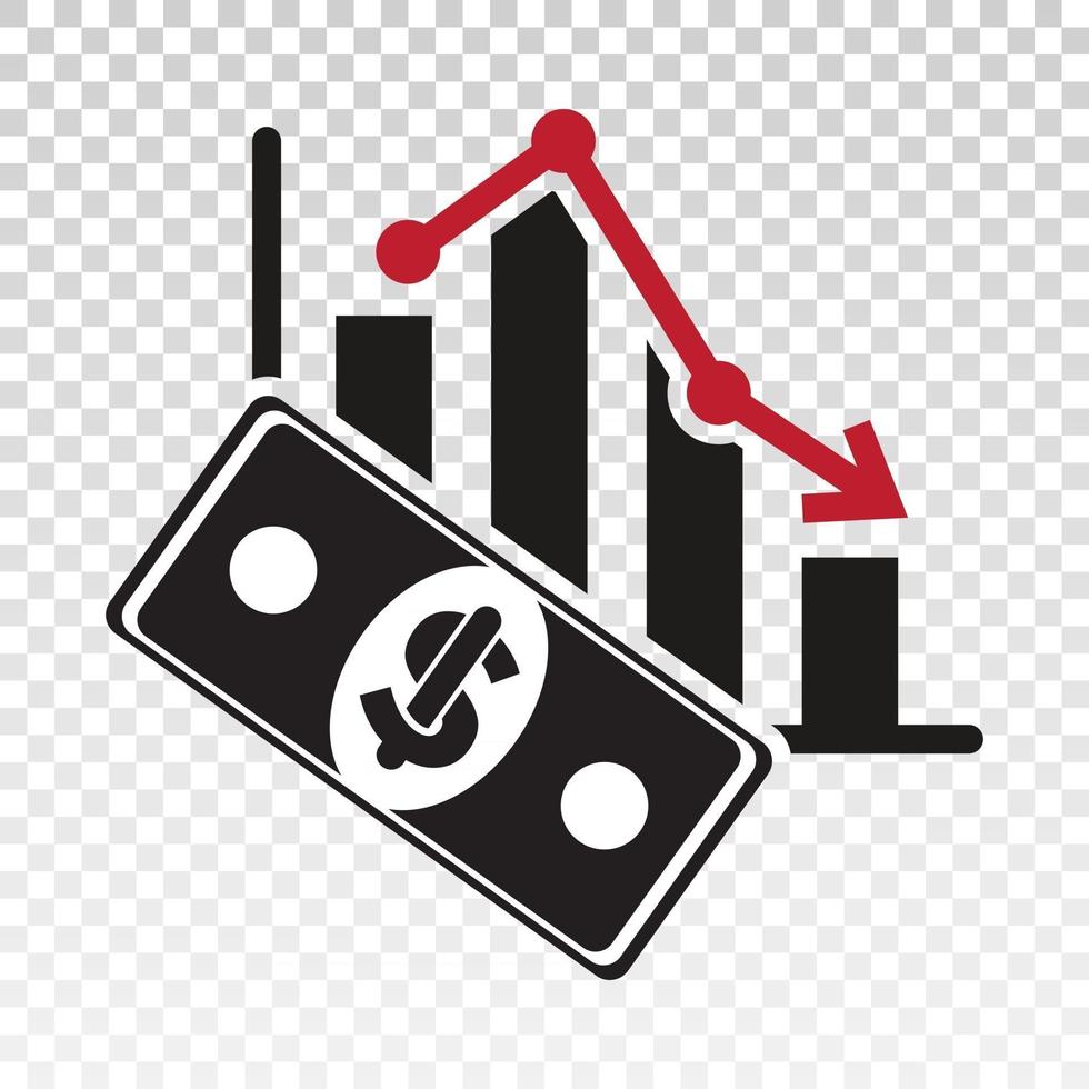 Flat icon a recession or stock market crash with downtrend chart isolated on currency vector