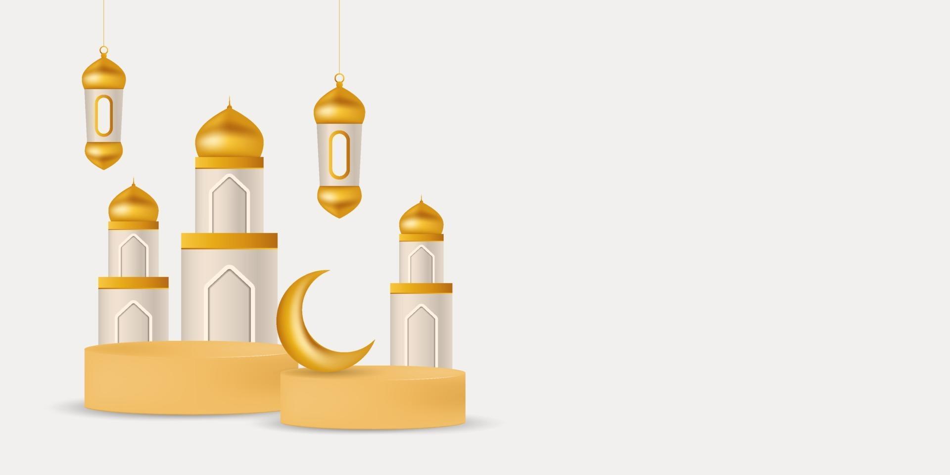 3D islamic display podium decoration background vector