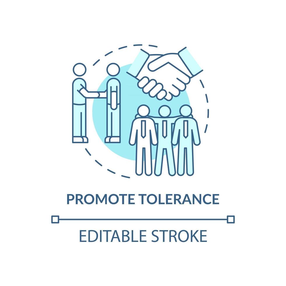 Promote tolerance concept icon. Racism at work abstract idea thin line illustration. Improving internal company culture. Driving positive change. Vector isolated outline color drawing. Editable stroke