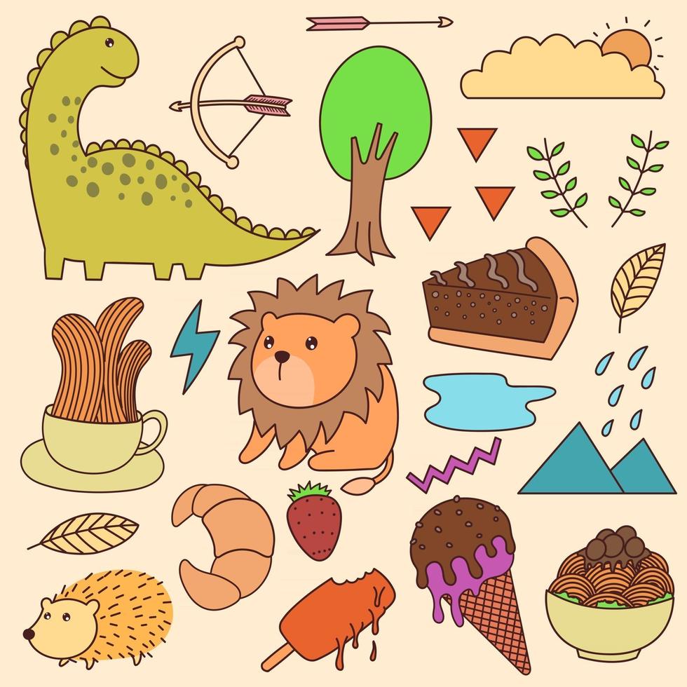 Set of various cartoons all in one. doodles, patch, cute, child, childish, print, art vector