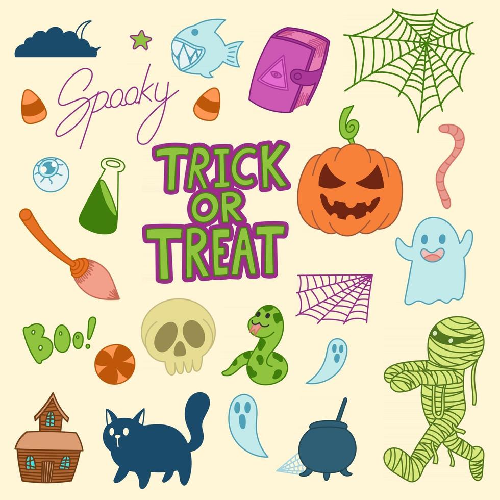 Cute Halloween doodles, trick or treat vector