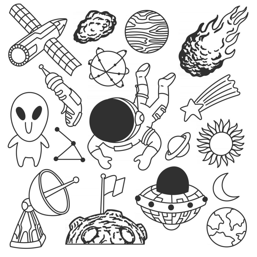 Cute cosmos doodles, black and white, vector