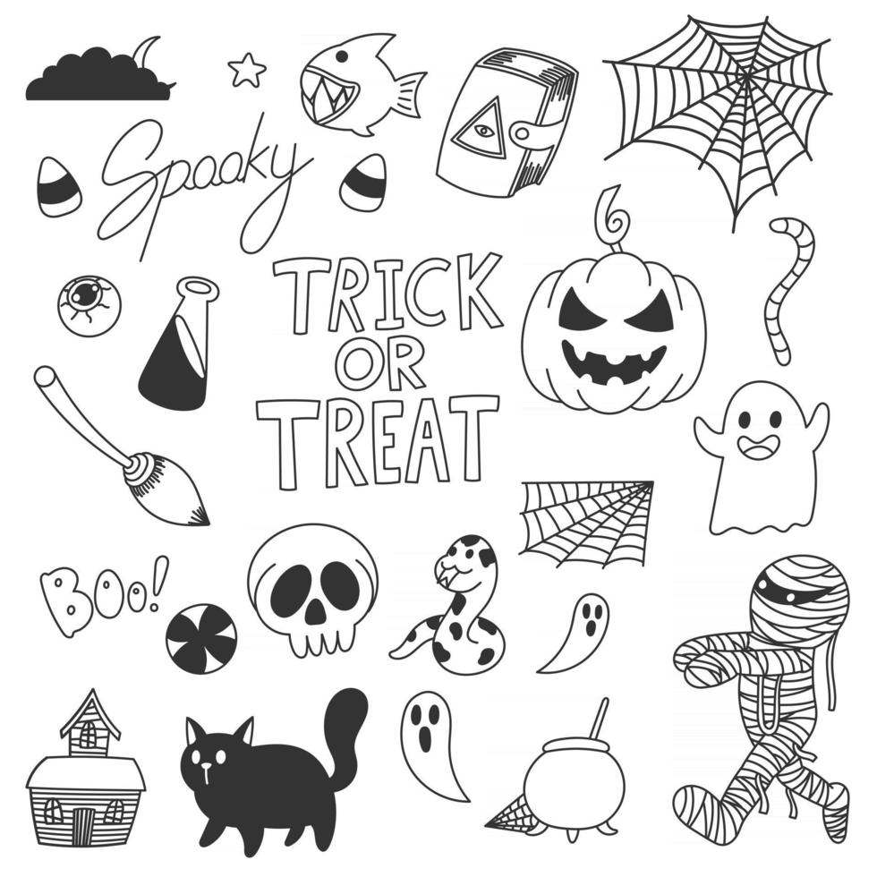 lindos garabatos de halloween, truco o trato vector