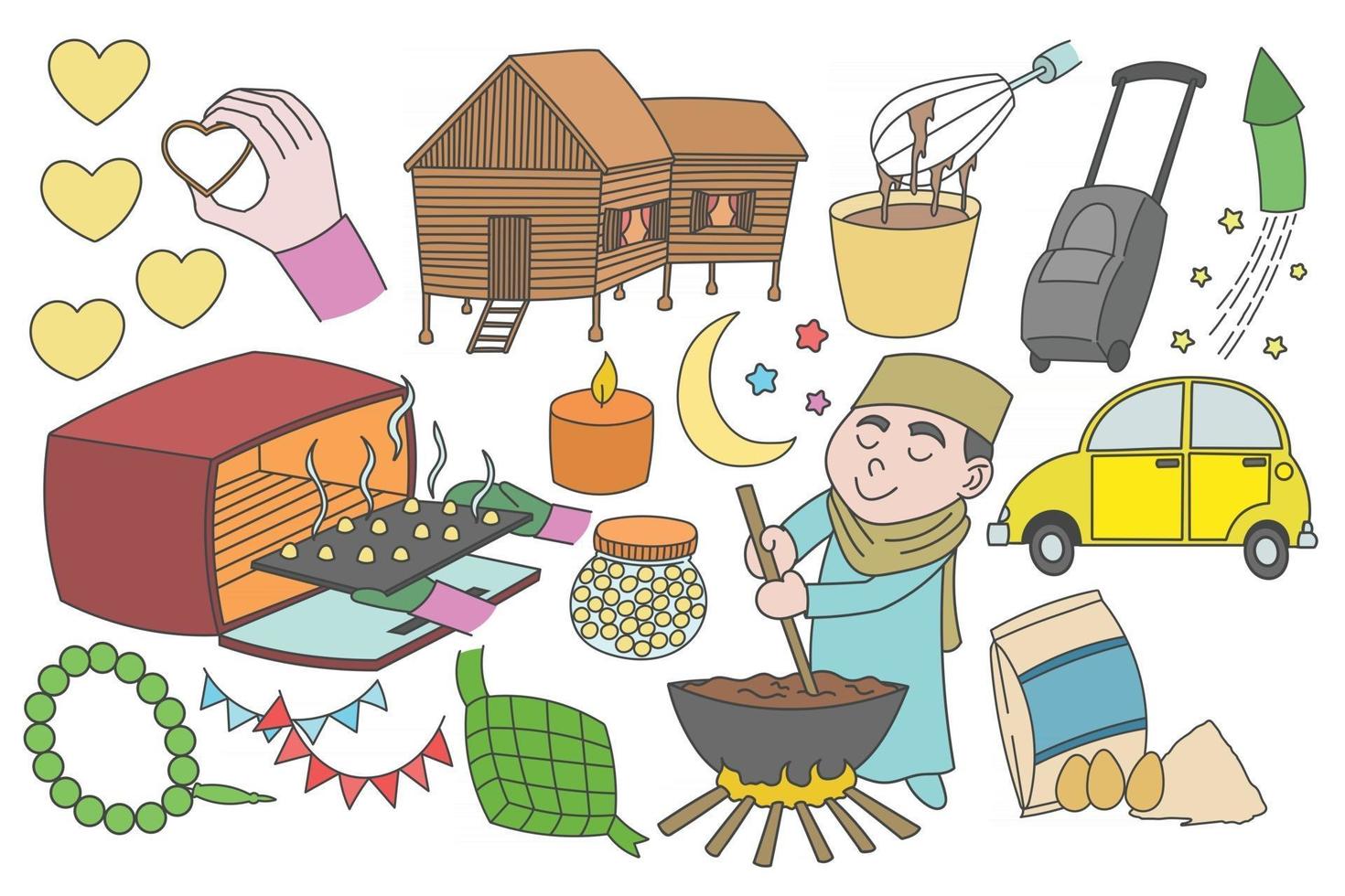 Ramadan and Eid Mubarak preperation, cute doodles, art, elements vector