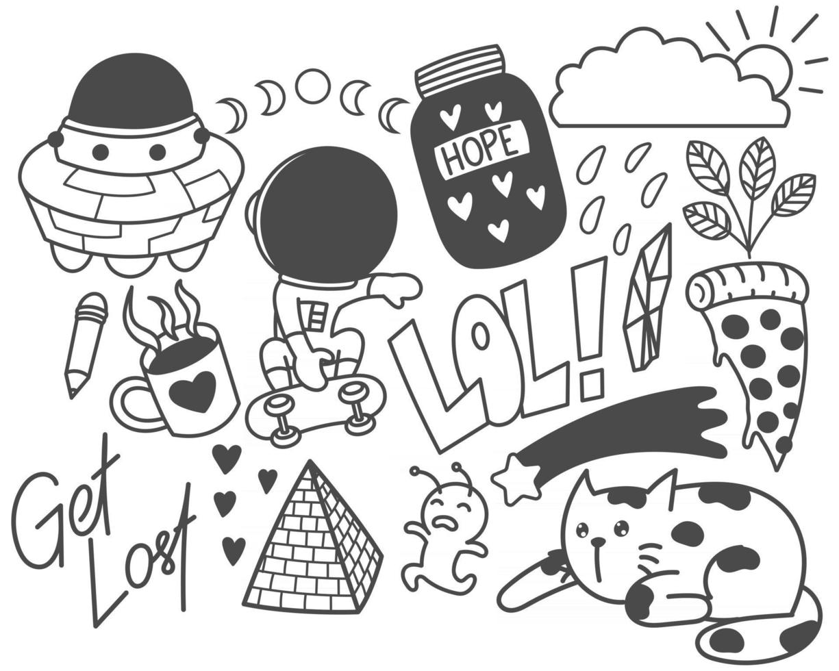 Set of cute doodles, hand drawn, print, art vector