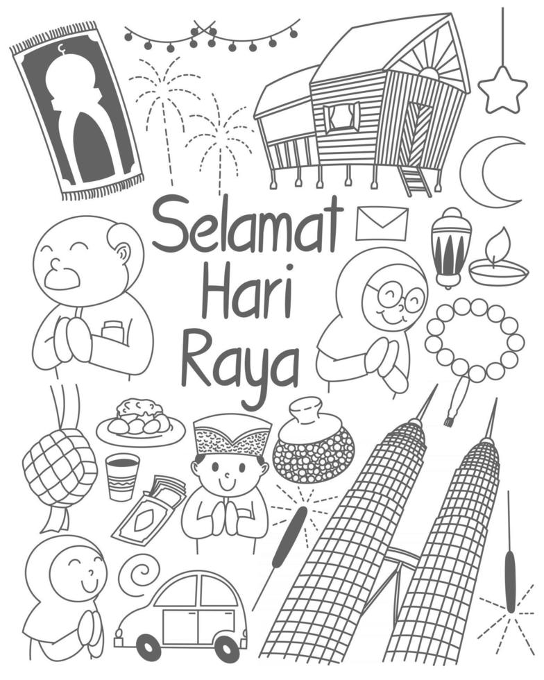 Selamat Hari Raya meaning Eid Mubarak. from Kuala Lumpur to hometown vector