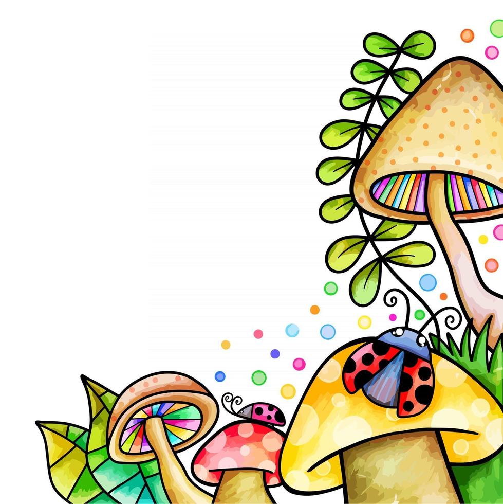 Watercolor Spring Mushroom Garden Border vector