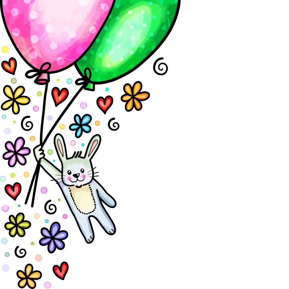 Watercolor Spring Balloon Bunny Border vector