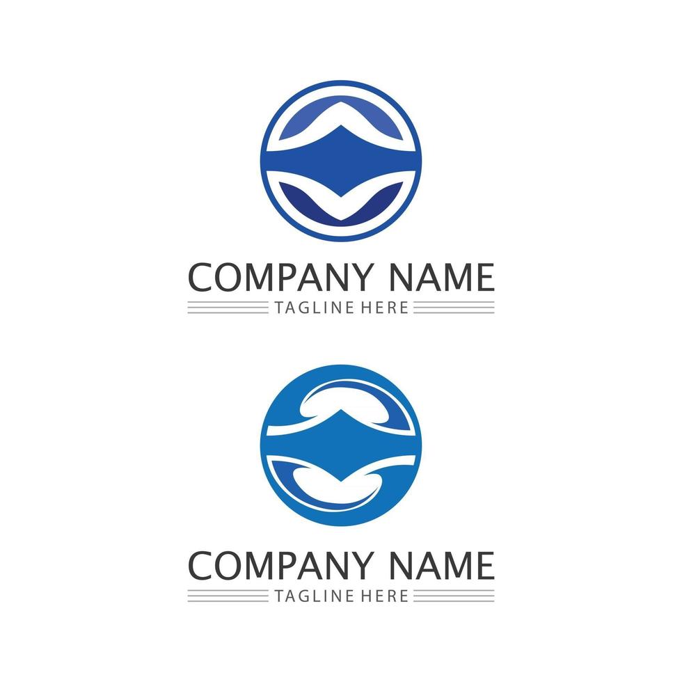 logotipo de vector de icono de agua y ola para resumen de negocios de diseño de playa y océano