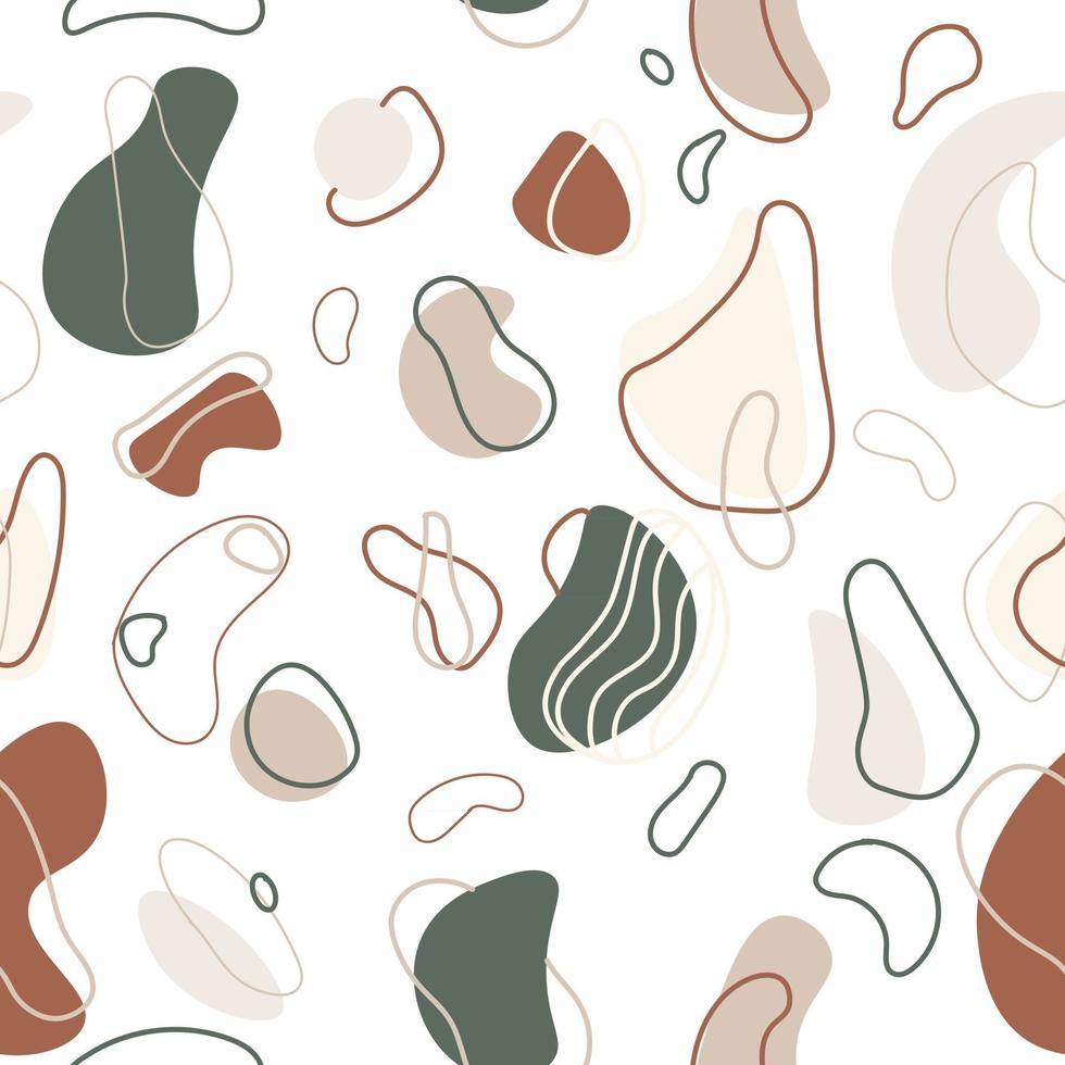 Amoeba seamless pattern conceptual modern art with creative elements and earth tones. Repeat background with liquid and wavy minimalistic stains. Organic texture with pale colors for interiors. vector