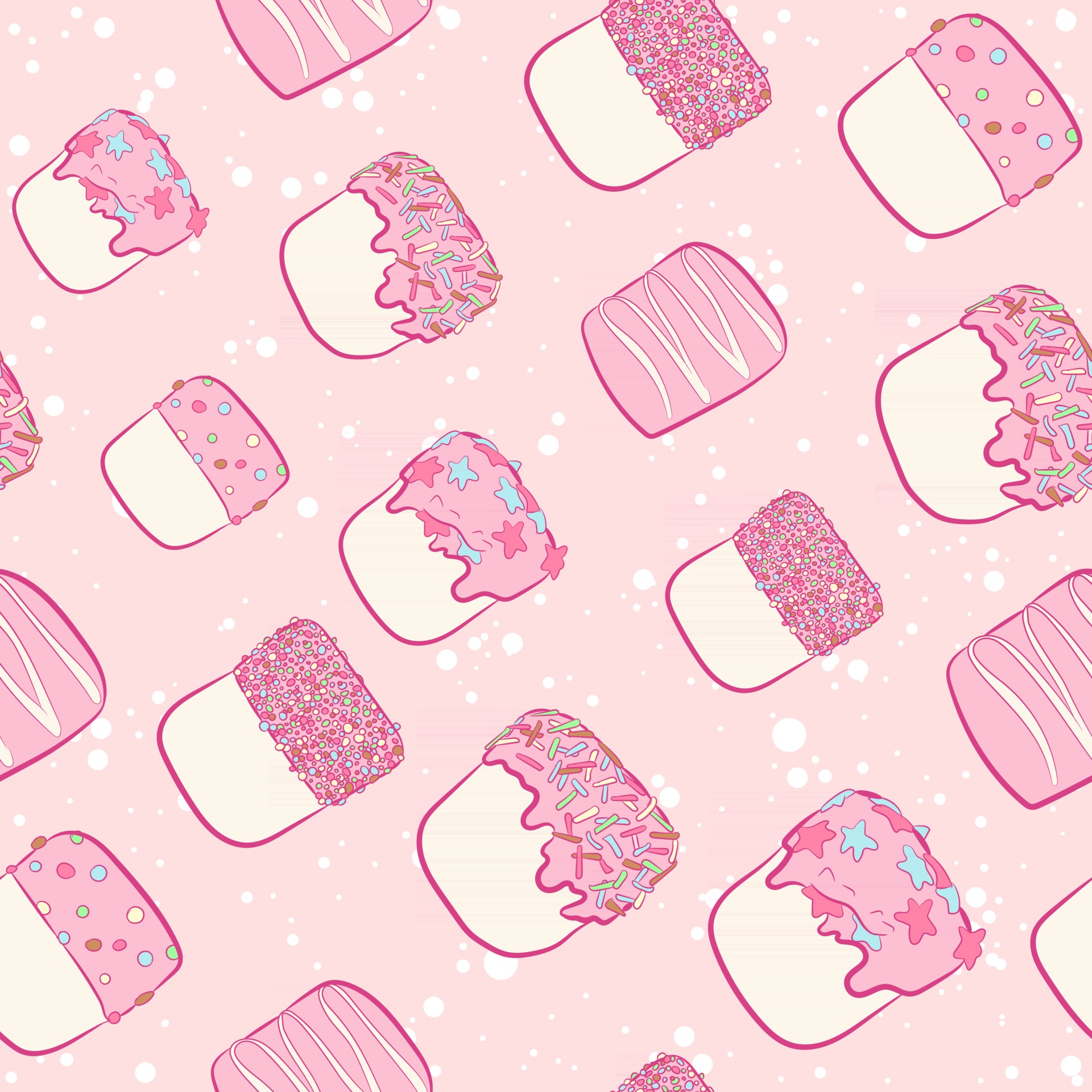 Kawaii seamless pattern with white marshmallows, pink frosting and colorful  sprinkles. All over print and repeat background with sweets for kids and  babies. Soft and fluffy snack texture 2851976 Vector Art at