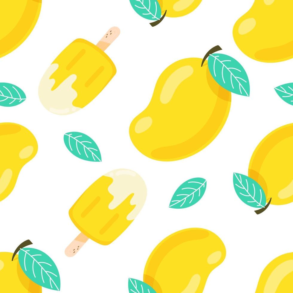 Seamless pattern mango fruits with ice-cream in summer isolate on white background. vector illustration.