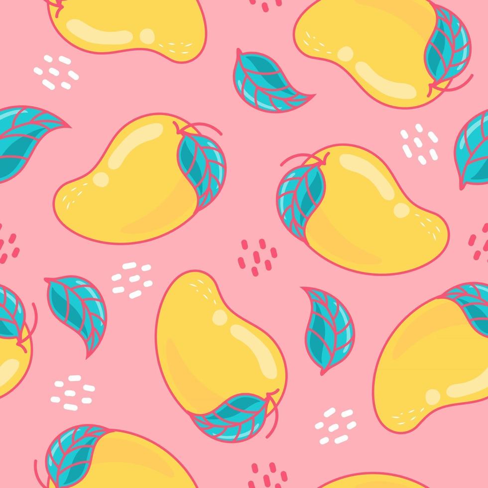 Seamless pattern mango fruits on pink pastel background. vector illustration.