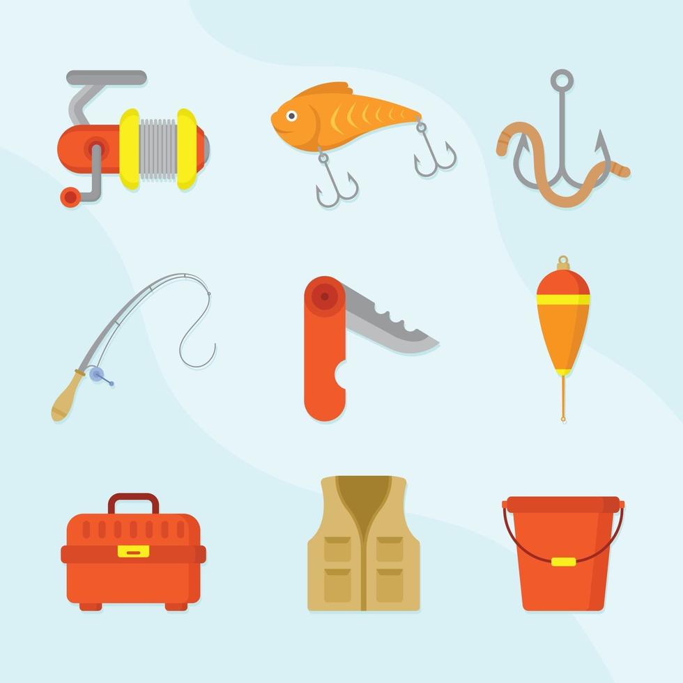 conjunto de iconos de equipo de pesca vector