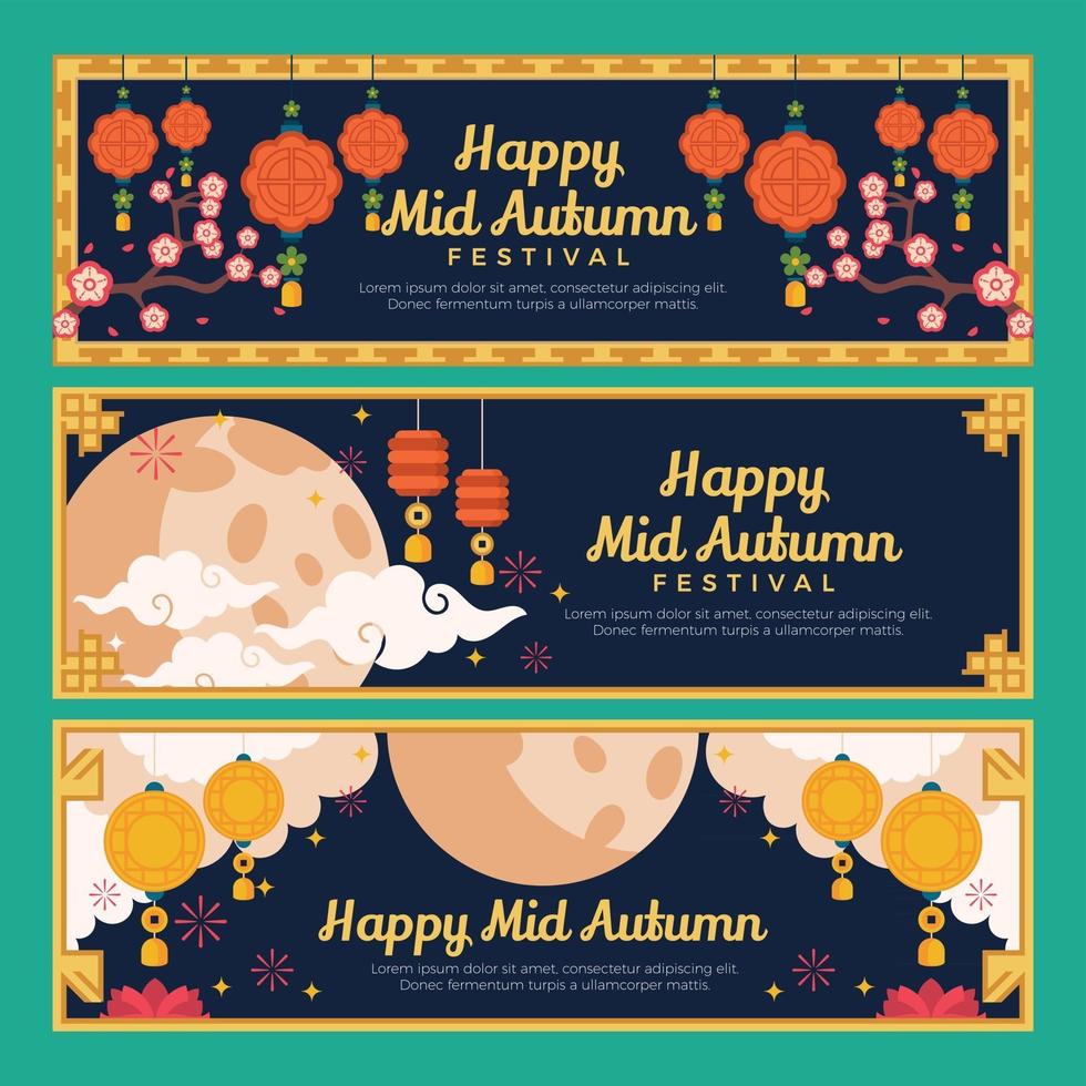 Mid Autumn Festival at Night Banners vector
