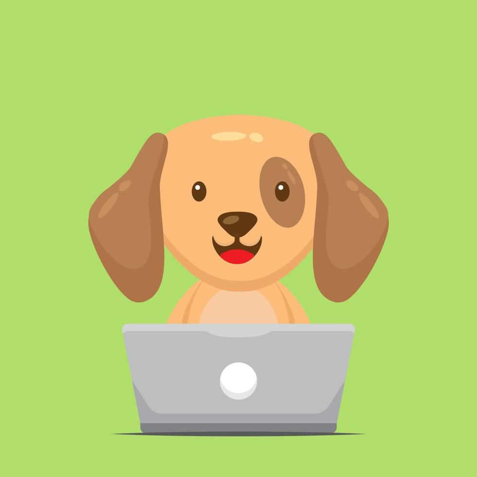 Cute Dog Working with Laptop vector