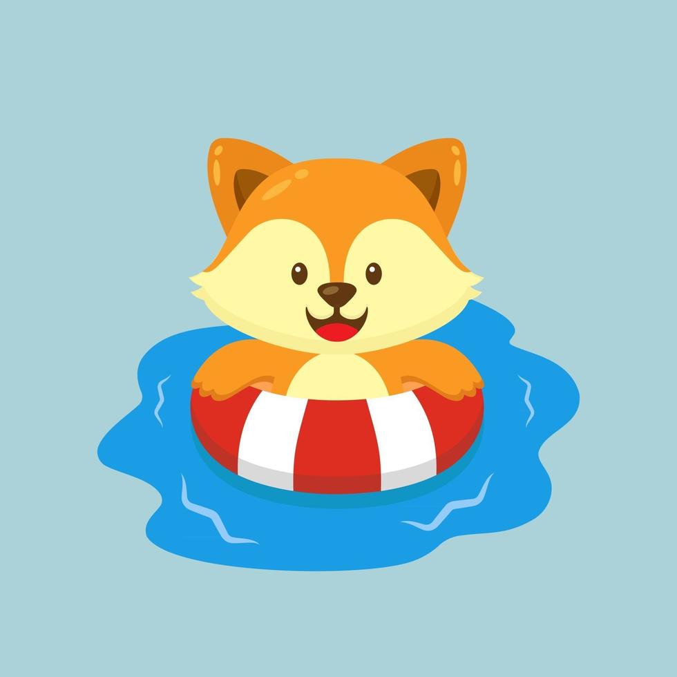 Cute Fox Swimming Summer Cartoon vector