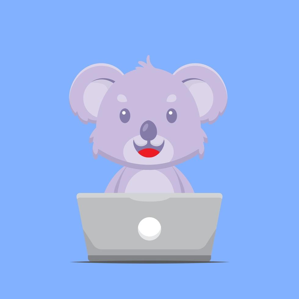 lindo koala trabajando con laptop vector