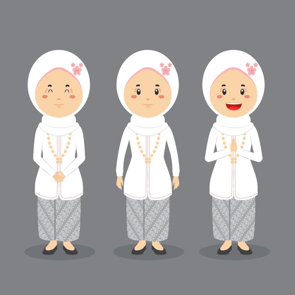 personaje de boda indonesia con varias expresiones vector