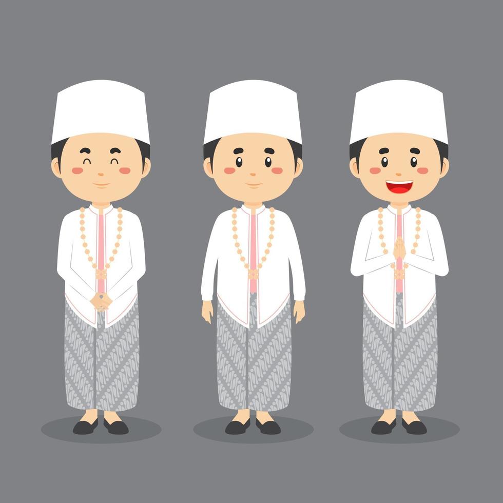 personaje de boda indonesia con varias expresiones vector