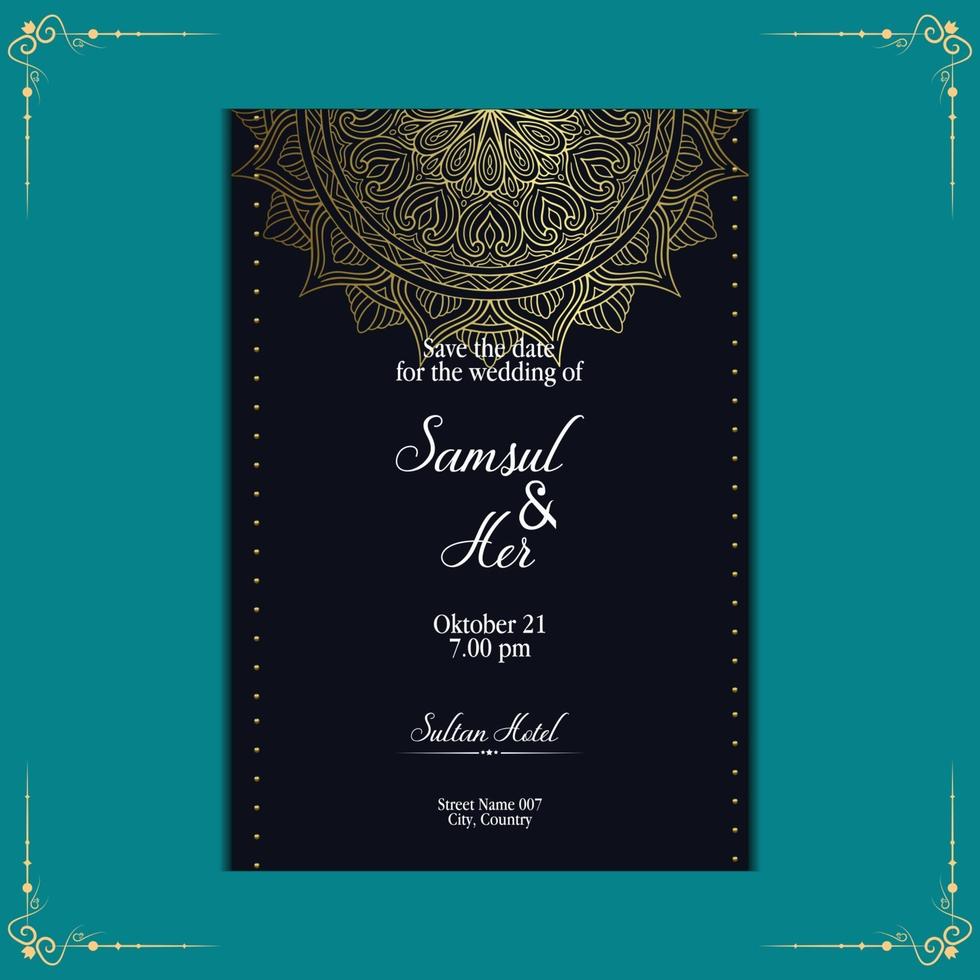 Luxury gold mandala ornate background for wedding invitation, book cover with mandala element style premium vector