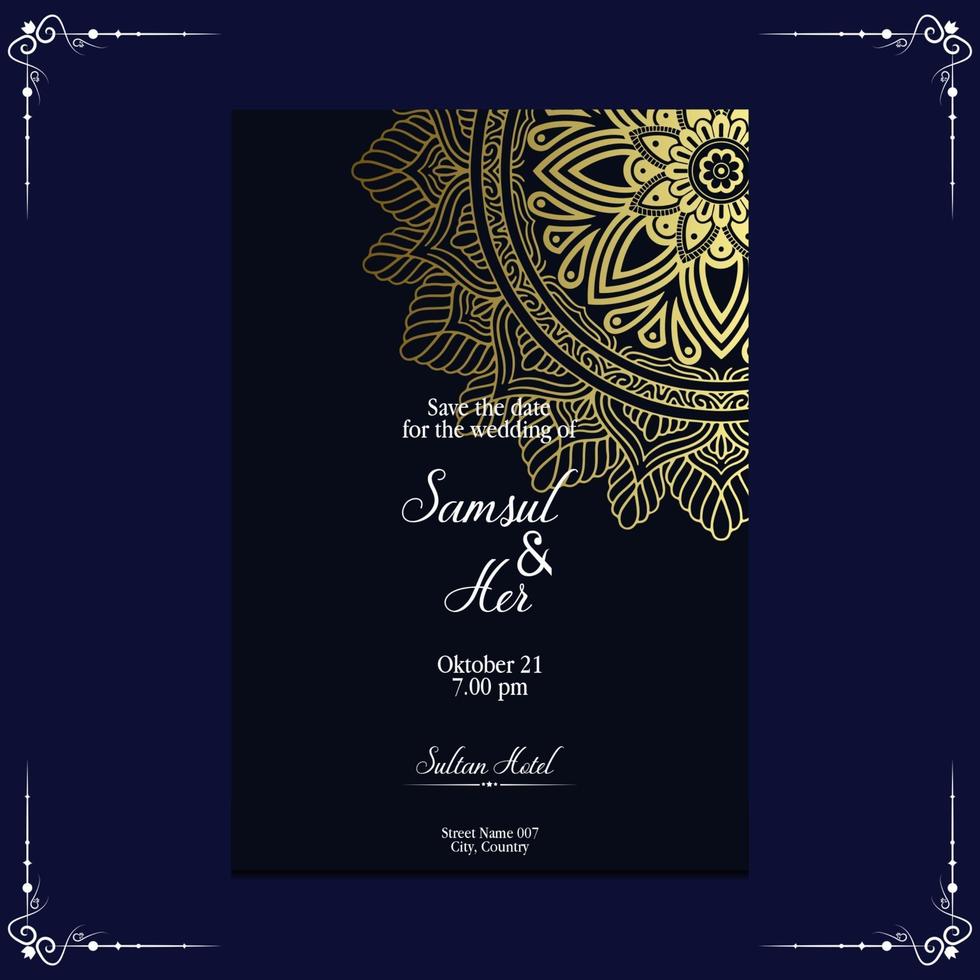 Luxury gold mandala ornate background for wedding invitation, book cover with mandala element style premium vector