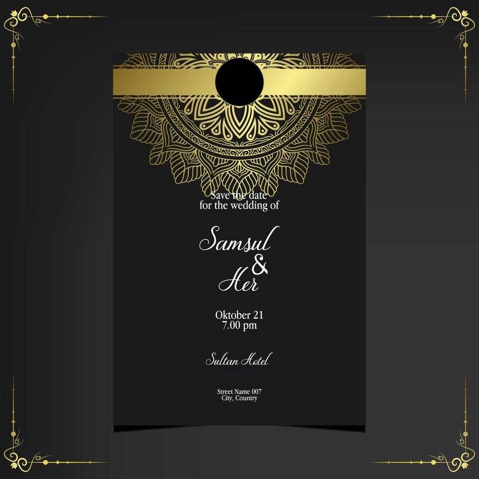 Luxury gold mandala ornate background for wedding invitation, book cover with mandala element style premium vector