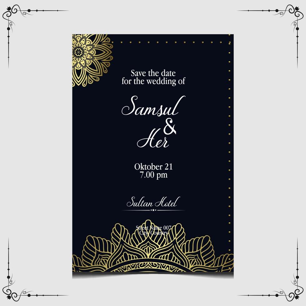 Luxury gold mandala ornate background for wedding invitation, book cover with mandala element style premium vector
