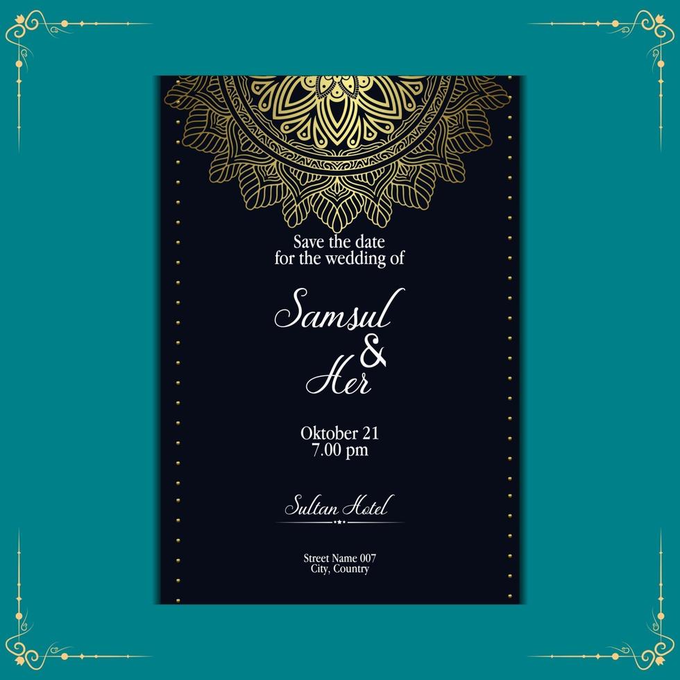 Luxury gold mandala ornate background for wedding invitation, book cover with mandala element style premium vector