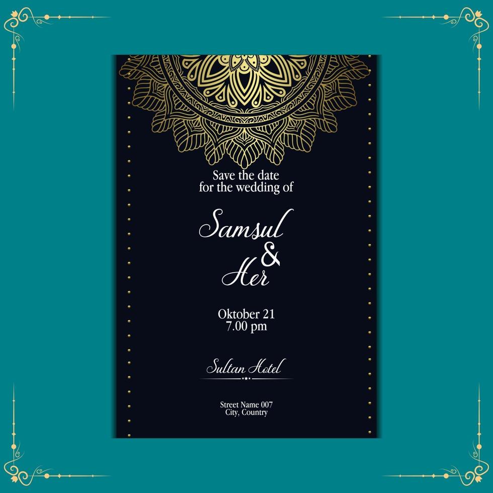 Fondo adornado de mandala dorado de lujo para invitación de boda, portada de libro con estilo de elemento mandala vector premium