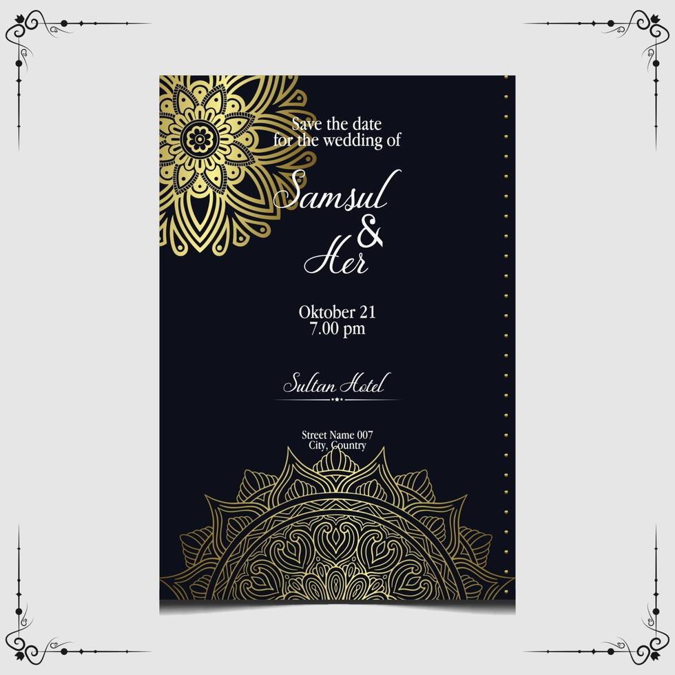 Luxury gold mandala ornate background for wedding invitation, book cover with mandala element style premium vector