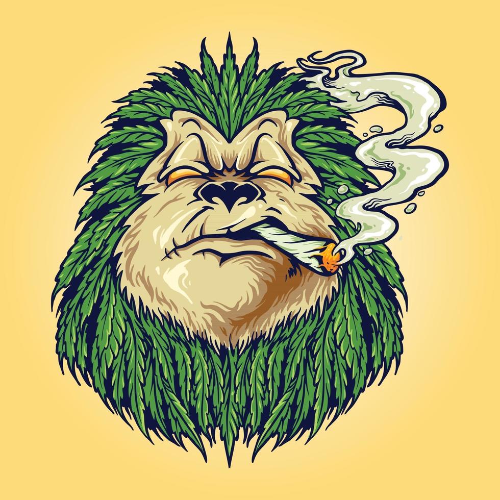 mascota de marihuana de hoja de humo de hierba de mono vector