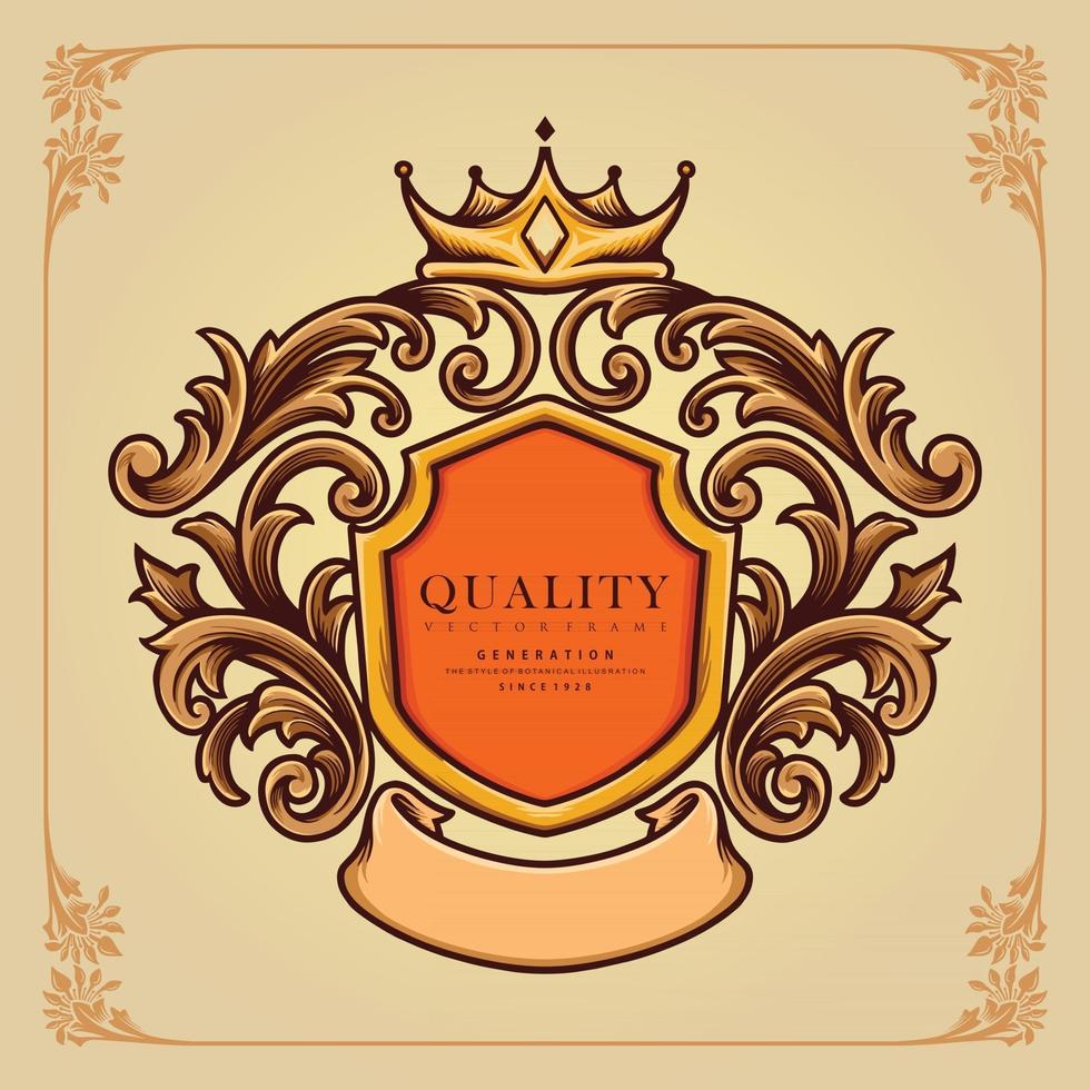Ellegant Badge Crown Ornate Classic Luxury vector