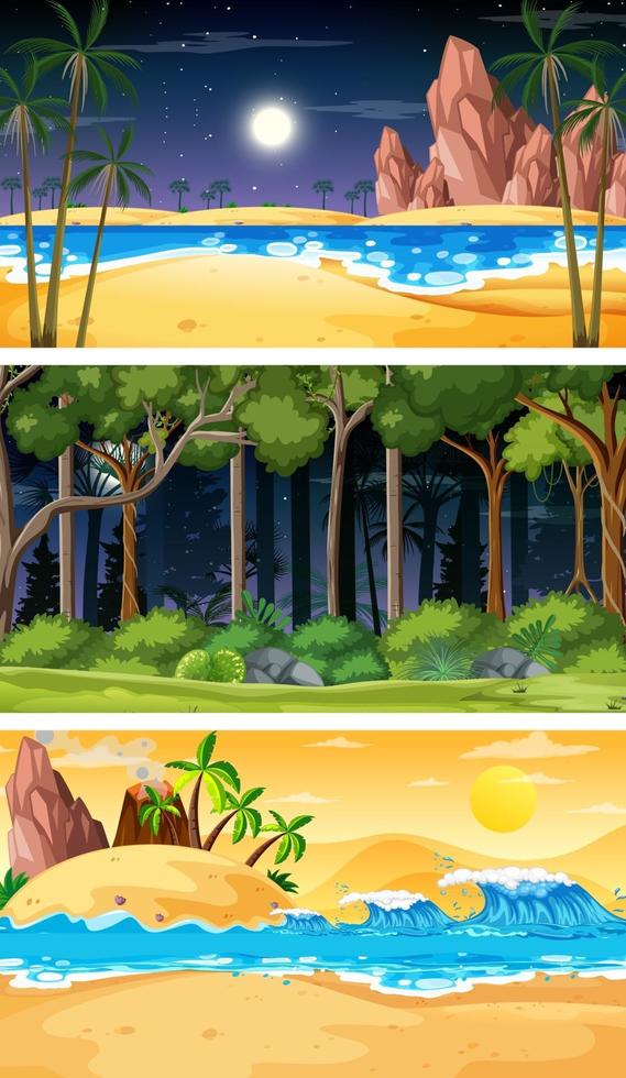 Three different nature horizontal scenes vector