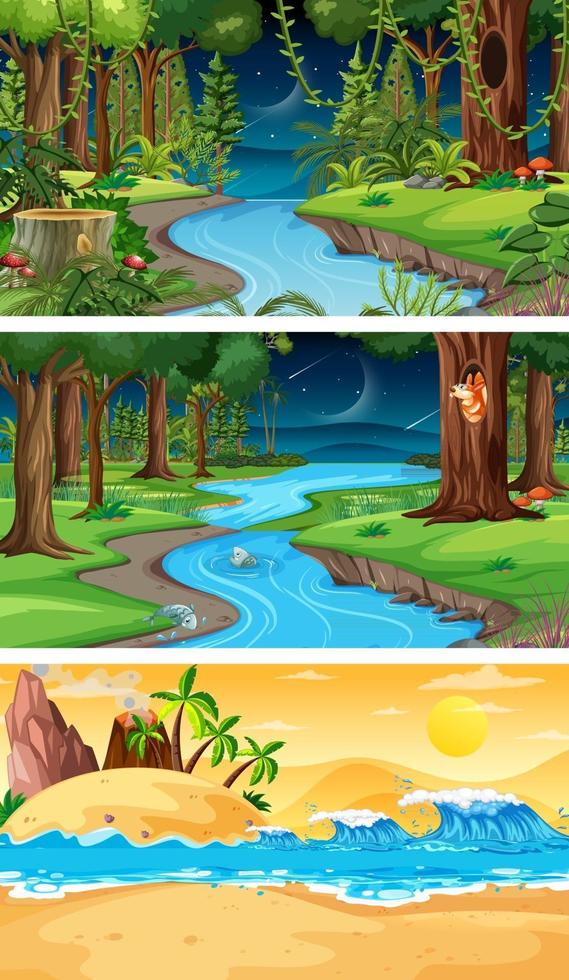 Three different nature horizontal scenes vector