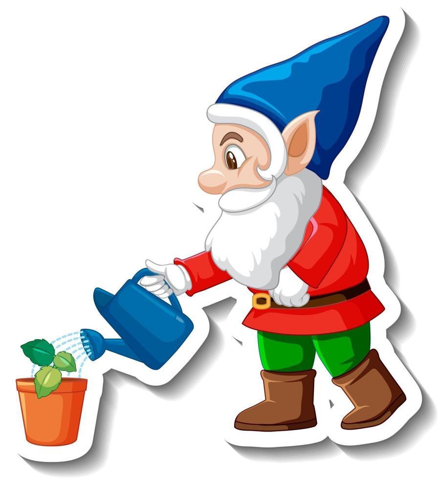 A sticker template with garden gnome or dwarf cartoon chracter vector