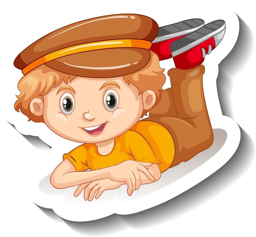 A boy wearing hat cartoon character sticker vector