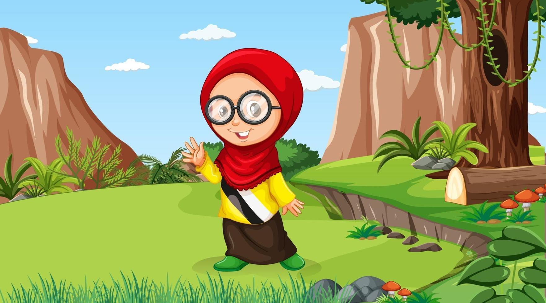 Brunei kids wears traditional clothes in the forest scene vector
