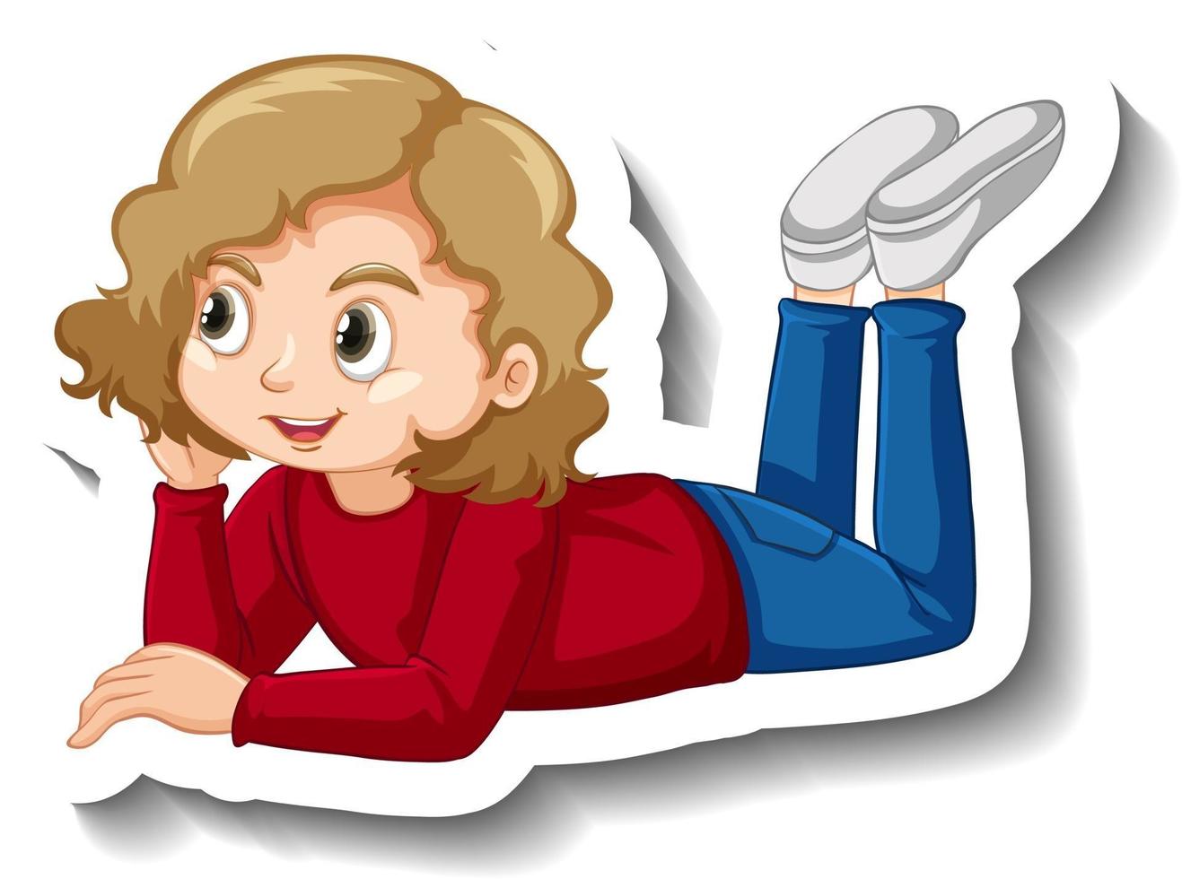 A girl laying cartoon character sticker vector