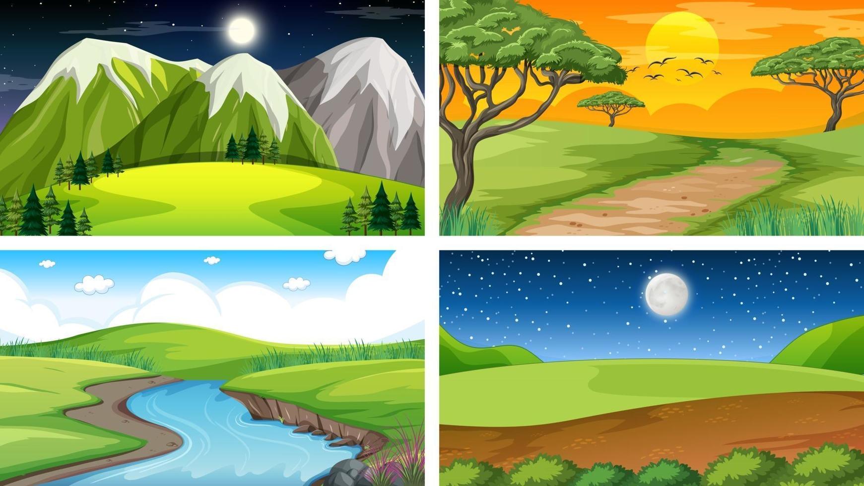 Four different scene of nature park and forest vector