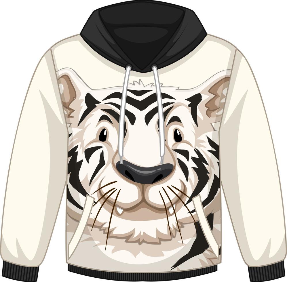 Front of hoodie sweater with white tiger pattern vector