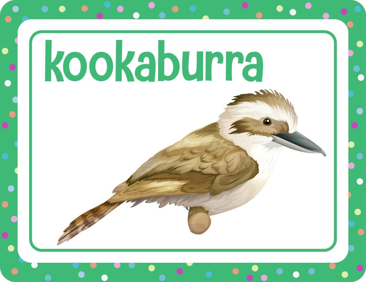 flashcard de vocabulario con la palabra kookaburra vector