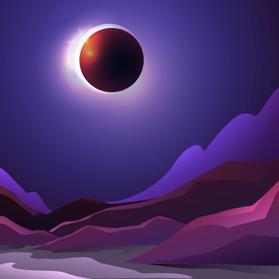 eclipse solar sobre el paisaje vector